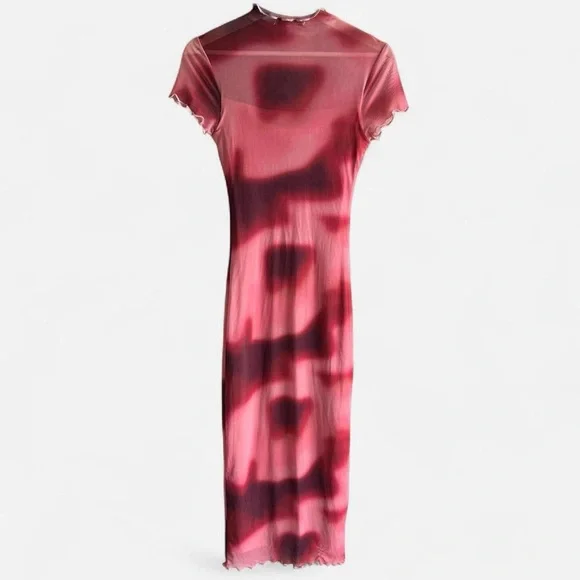 Almost Famous Short Sleeve Funnel Neck Maxi Dress Size Small Y2K - Picture 3 of 8